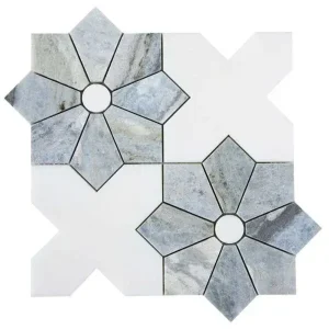 Cancos Tile Florence Flower Series Blu Marea Thassos Polished tile