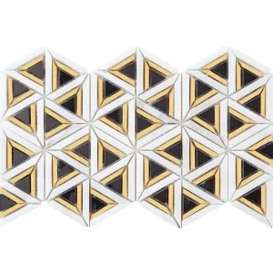 Cancos Tile Roma Triangle Series Calacatta Gold Nero Marquina Satin Brass Pol tile